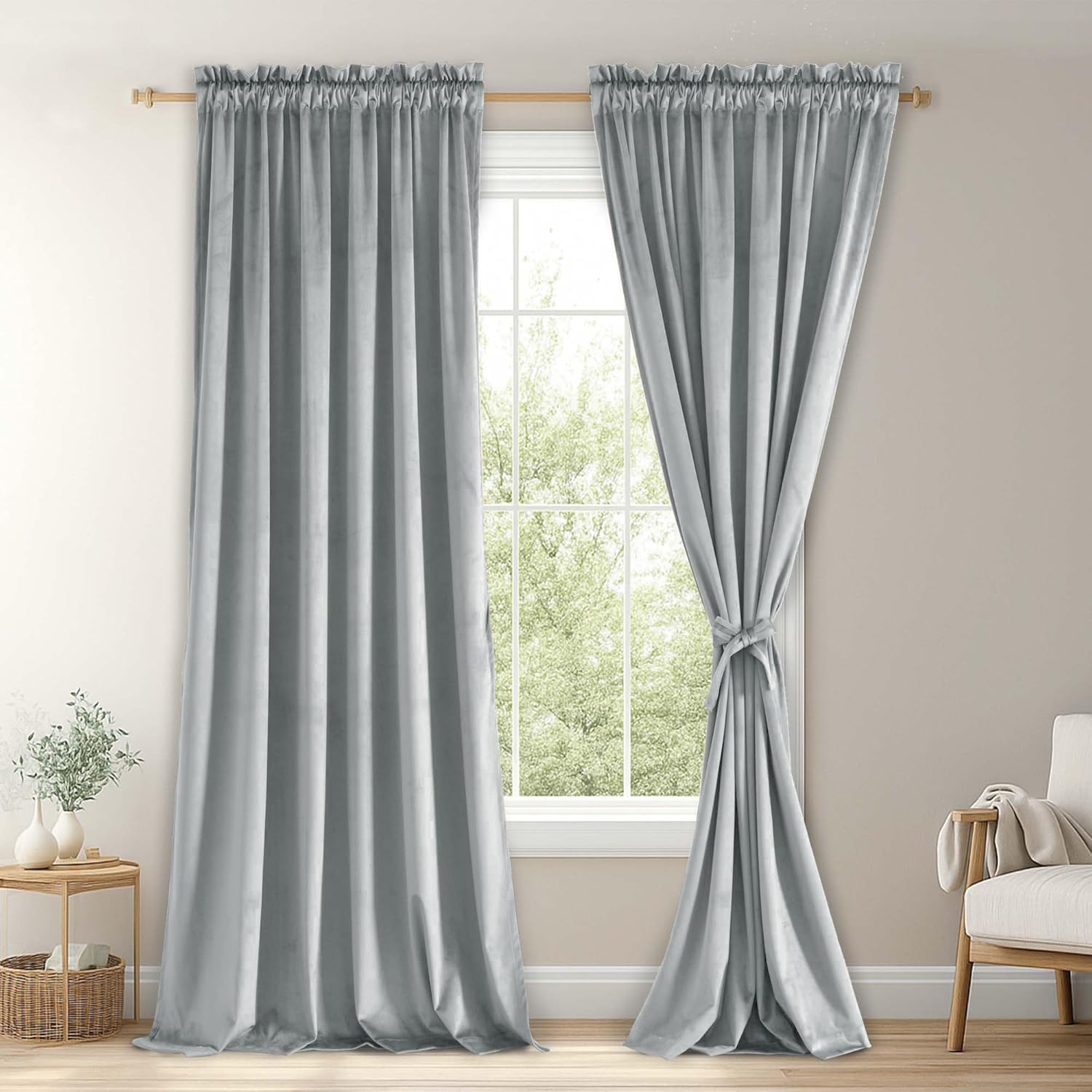 JIUZHEN Velvet Curtains Silver Grey Blackout Thermal Insulated