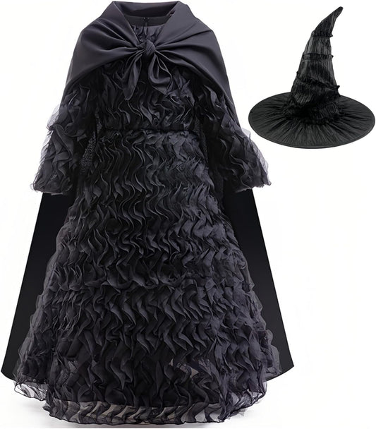 Elphaba Costume Dress for Girls with Cape and Witch Hat