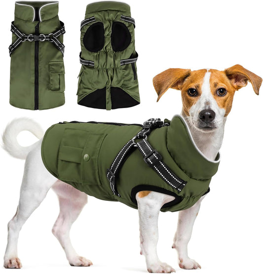 Dog Winter Coat with Harness for Medium Dogs - Waterproof Jacket