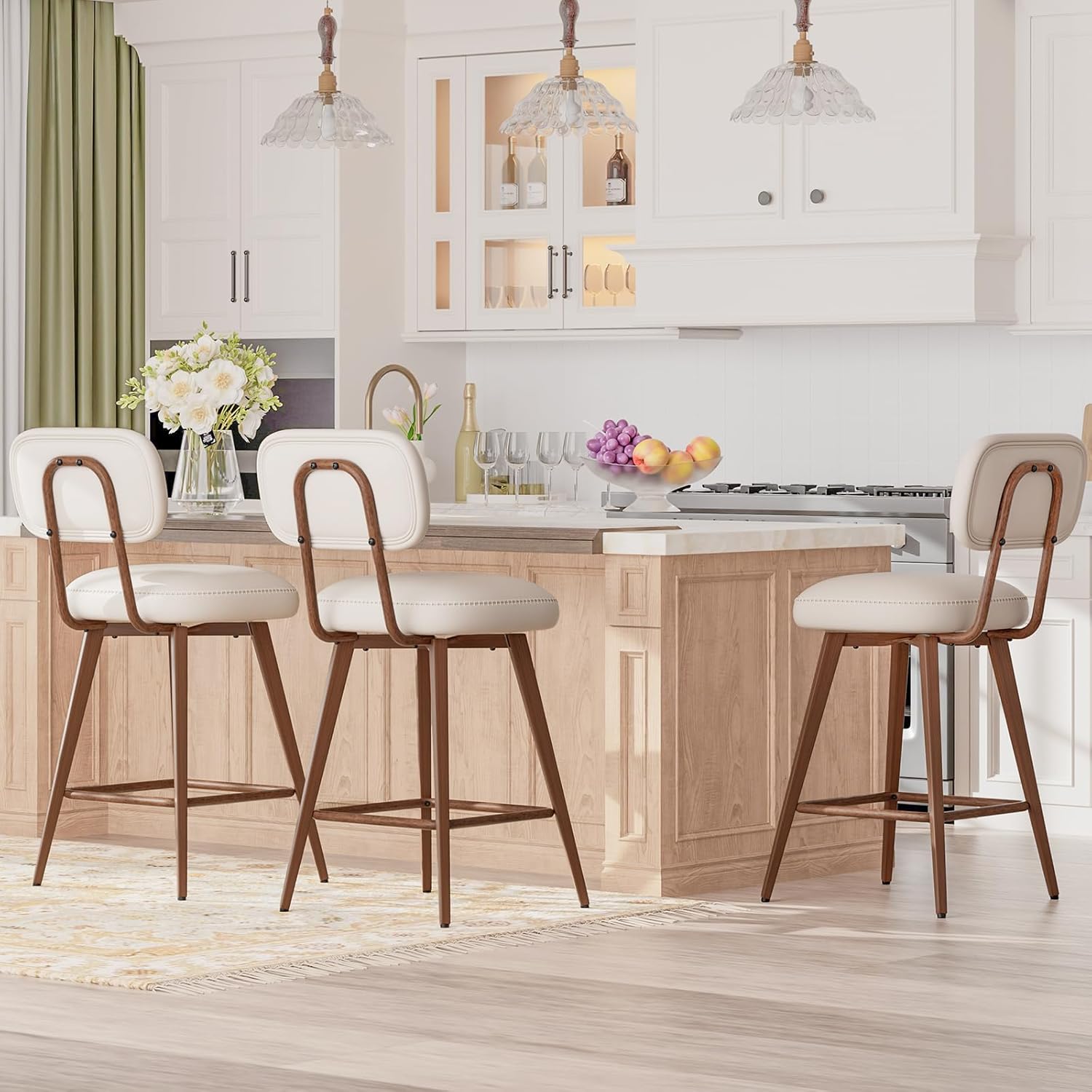 PU Leather Swivel Bar Stools Set of 3 for Modern Kitchens