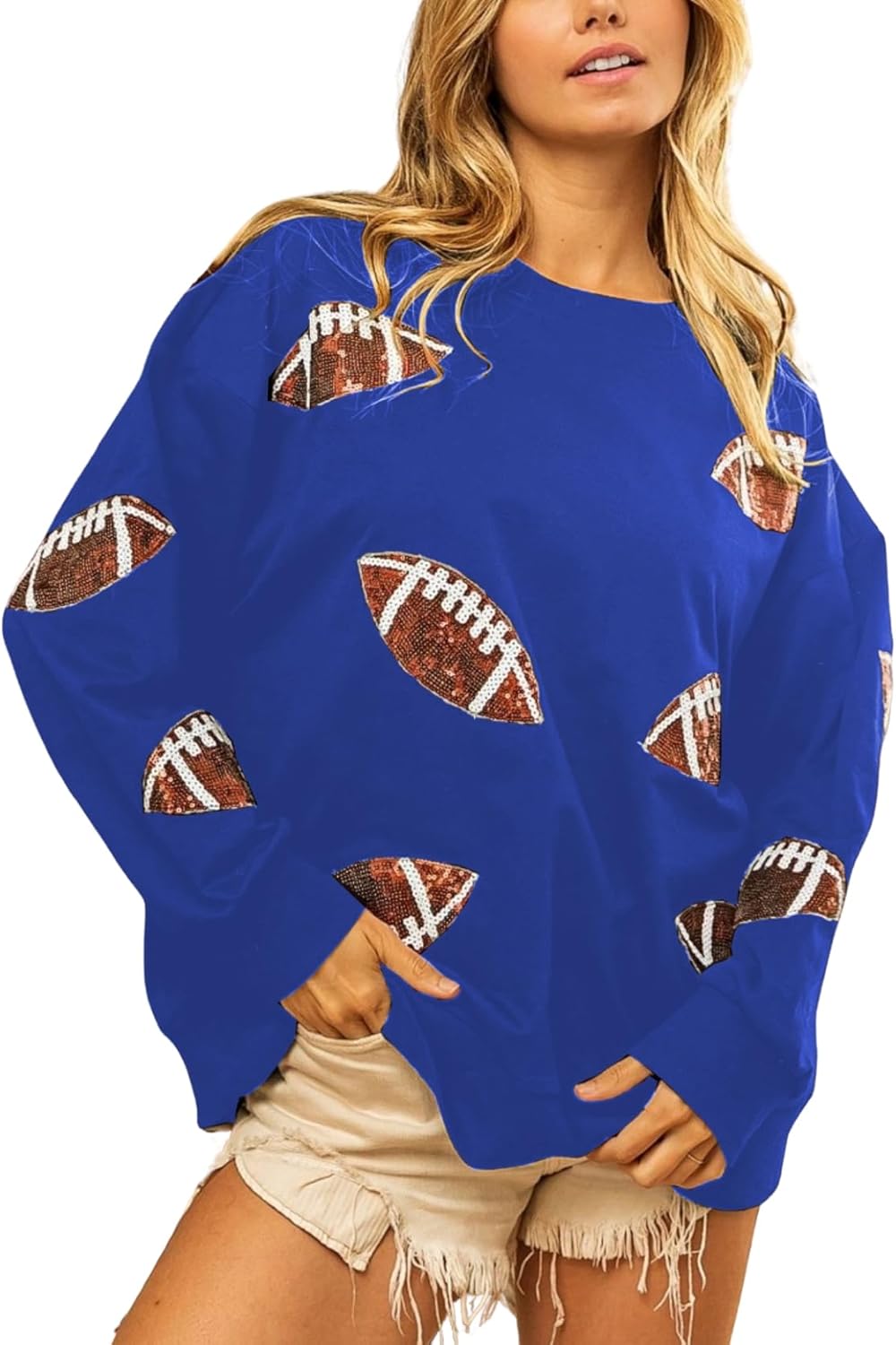 Womens Sparkle Football Sequin Rugby Sweatshirt for Game Day