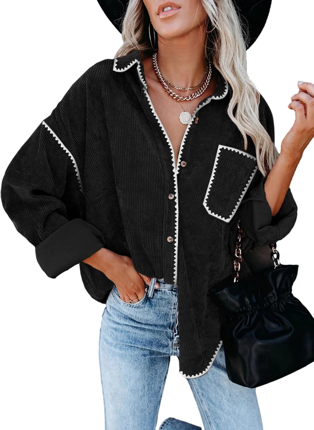 Dokotoo Womens Corduroy Button Down Shirt for Casual Style