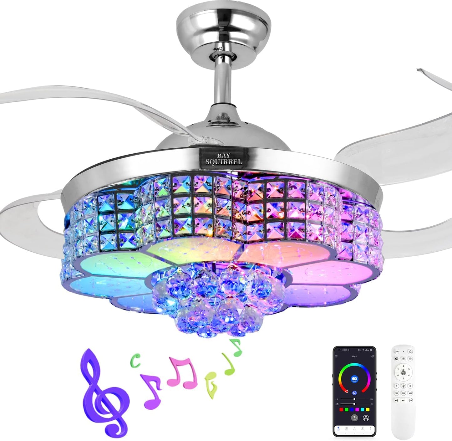 BAYSQUIRREL Retractable Ceiling Fan with Light and Remote Control