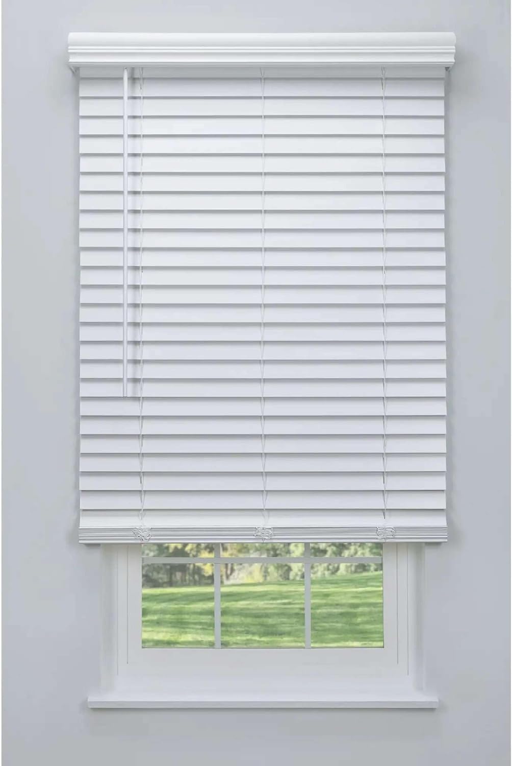 Cordless 2in Faux Wood Blinds for Outside Mount - White 69 W x 60 H