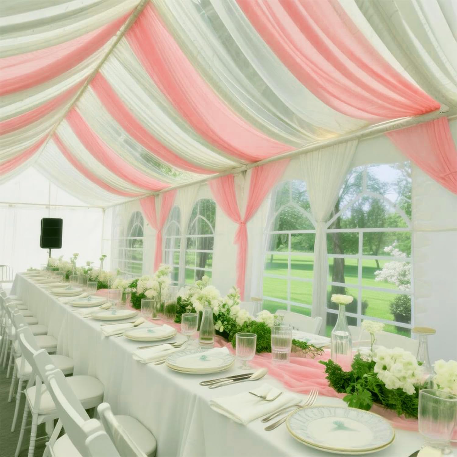 Blush Pink Ceiling Drapes for Weddings and Events - 6 Panels