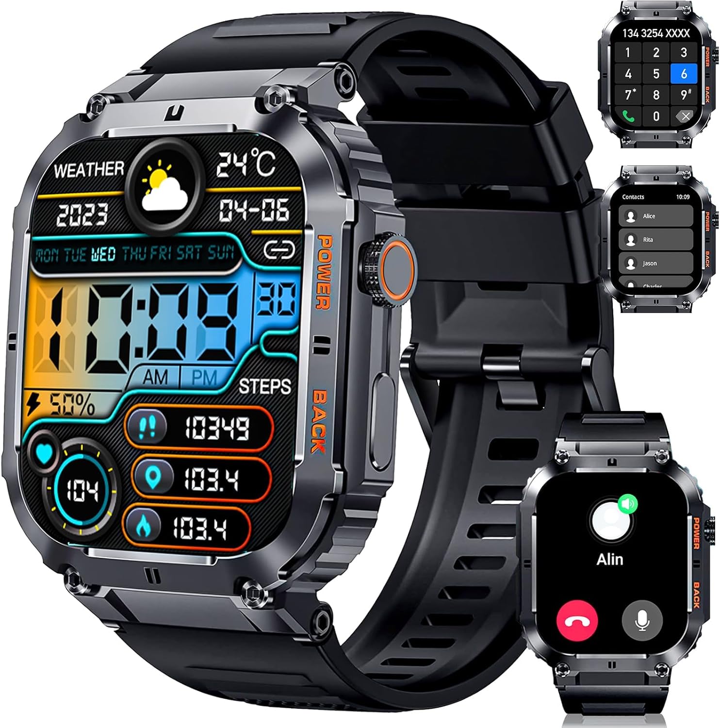 Rugged 2 Waterproof Smart Watch: Answer Calls, 100+ Sports Modes!