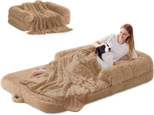 Human Dog Bed for Adult, Cozy 2 in 1 Foldable Giant Bed