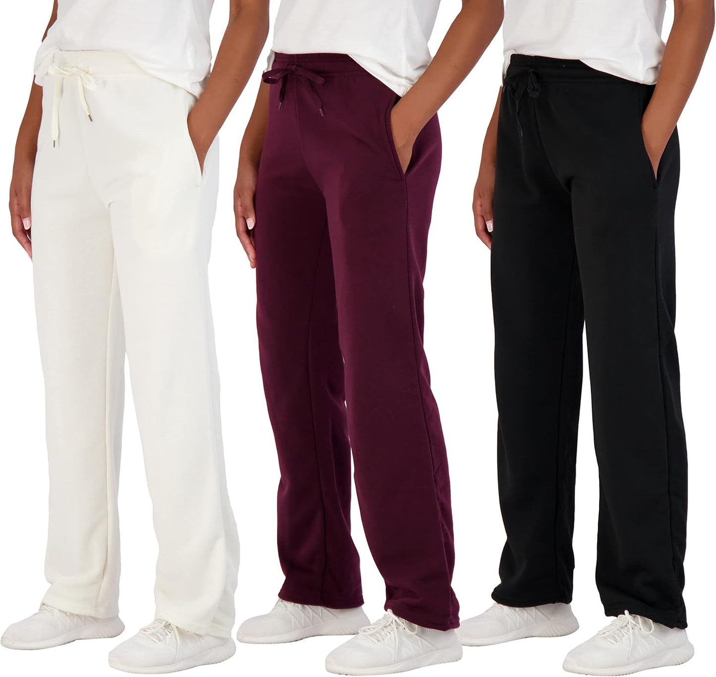Real Essentials Women's Fleece Sweatpants 3 Pack for Comfort
