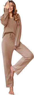 Waffle Knit Pajama Set Womens Long Sleeve Lounge 2-Piece - Cozy Fit