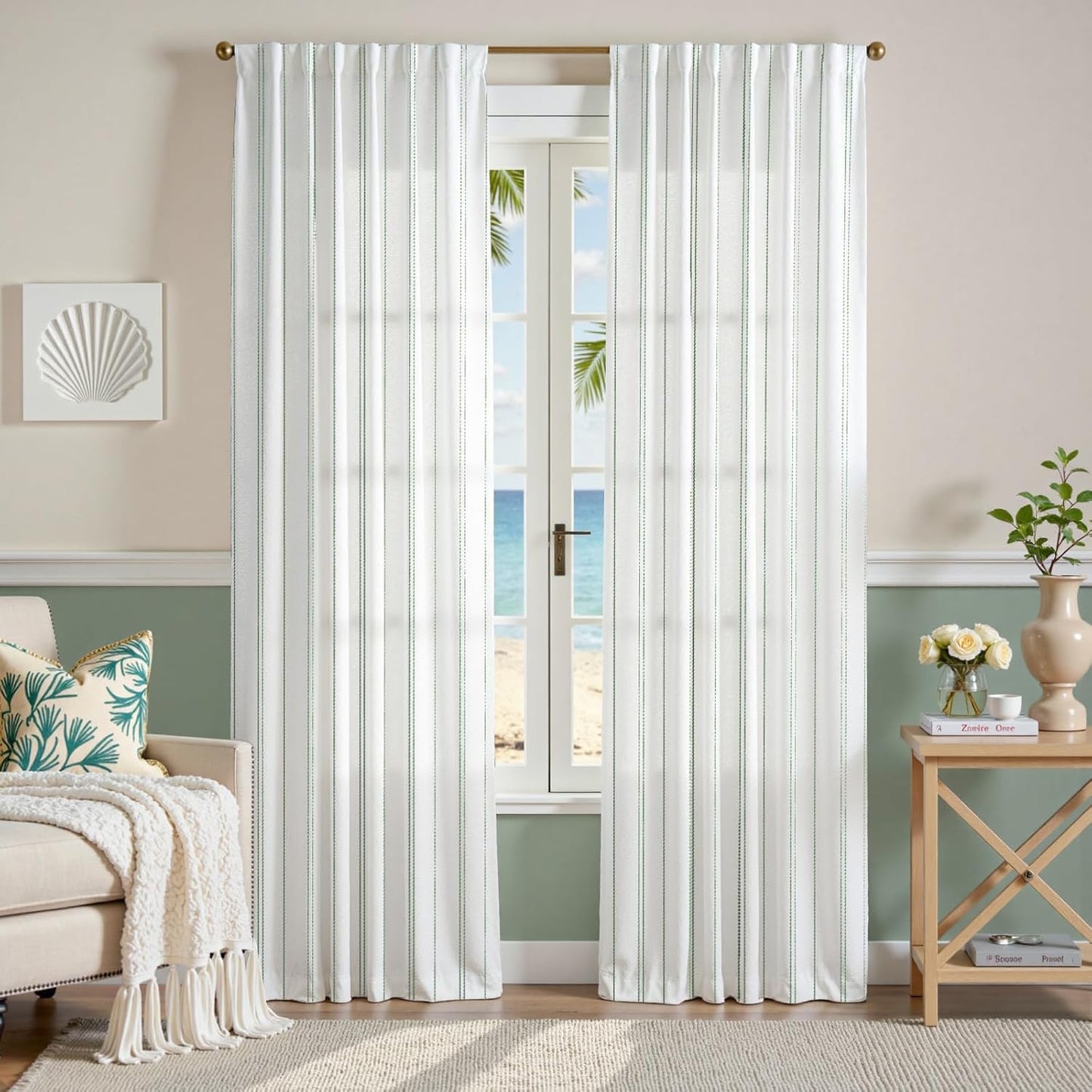 Green and White Striped Curtains for Modern Farmhouse Style