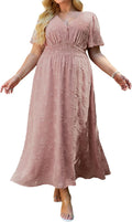 Boho Floral Maxi Dress V Neck Short Sleeve - Flowy Comfort