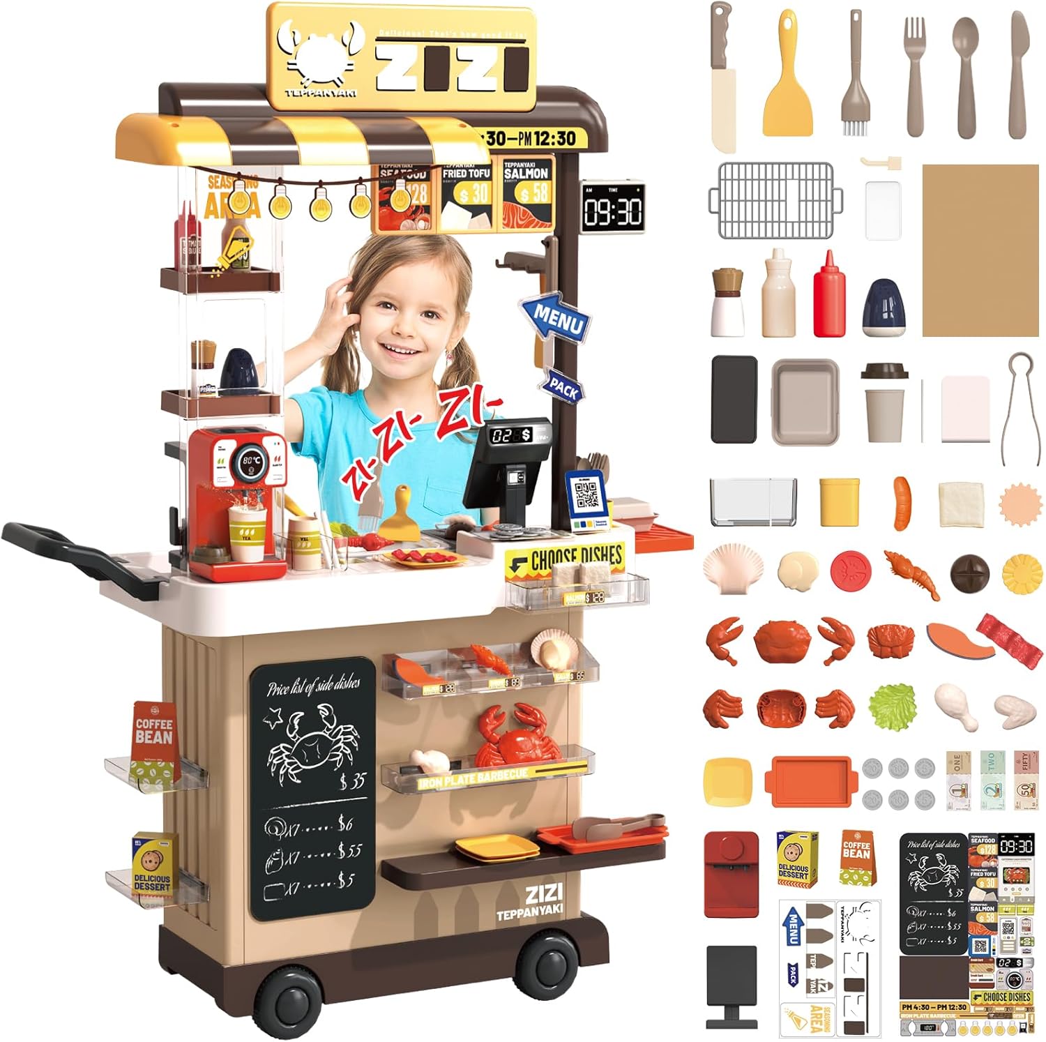 Interactive 83PCS Kids Kitchen Playset with Cash Register and Color-Changing Food