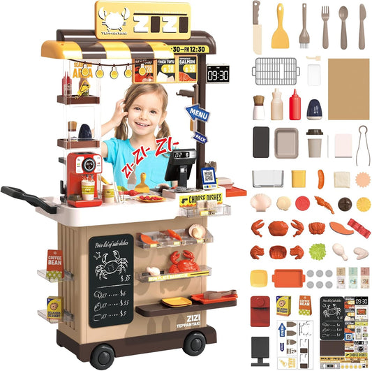 Interactive 83PCS Kids Kitchen Playset with Cash Register and Color-Changing Food