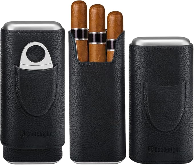 COOL KNIGHT Leather Cigar Case with Cedar Wood Lining for Travel