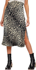 Womens Satin Silk High Waist Slit Midi Skirt - Sleek (Style 7PMK)