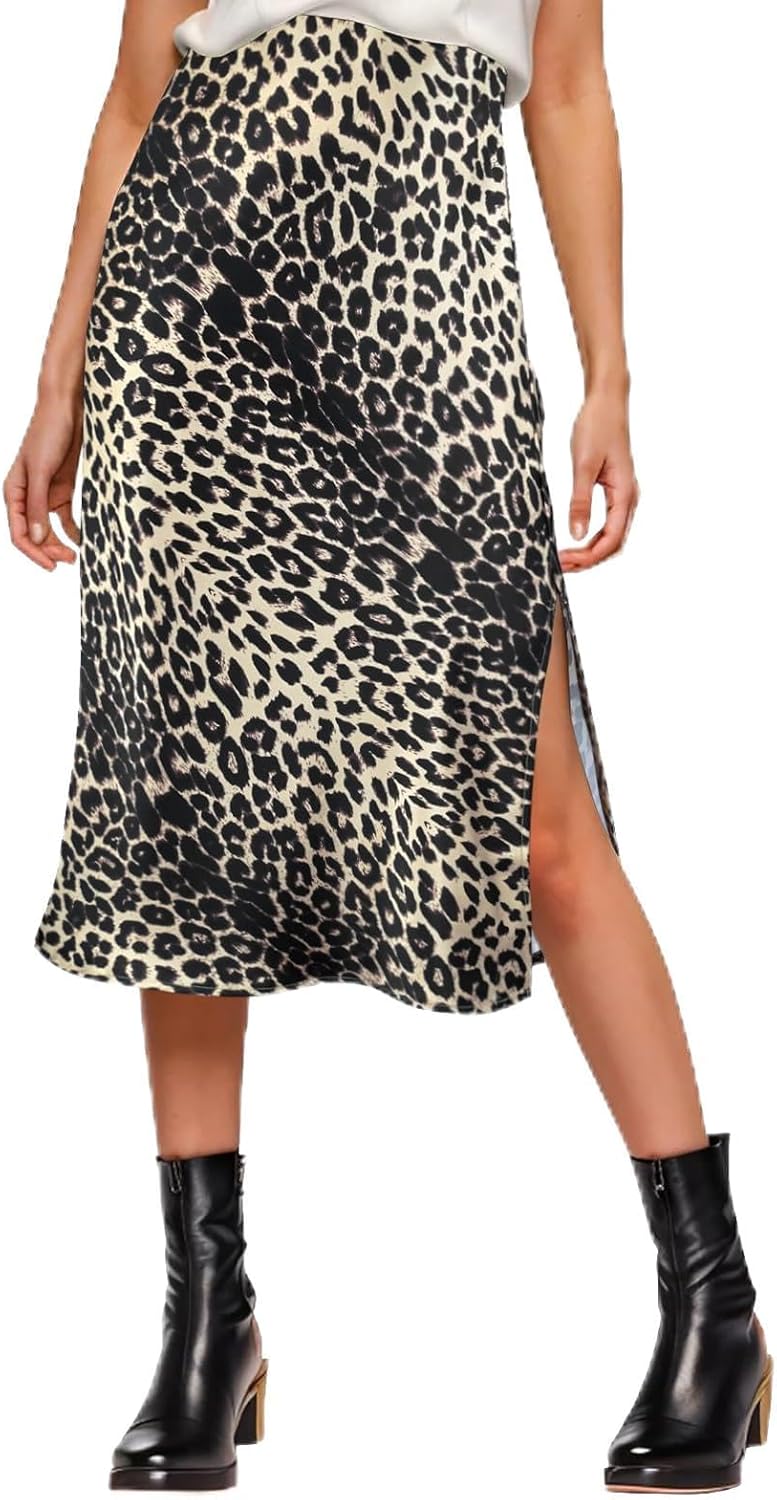 Womens Satin Silk High Waist Slit Midi Skirt for Every Occasion