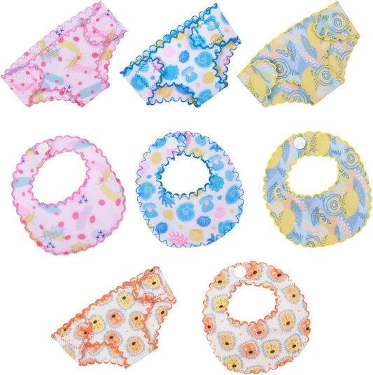 Reusable Doll Diapers & Bibs Set 8-12 Dolls | Washable Eco-Friendly Accessories