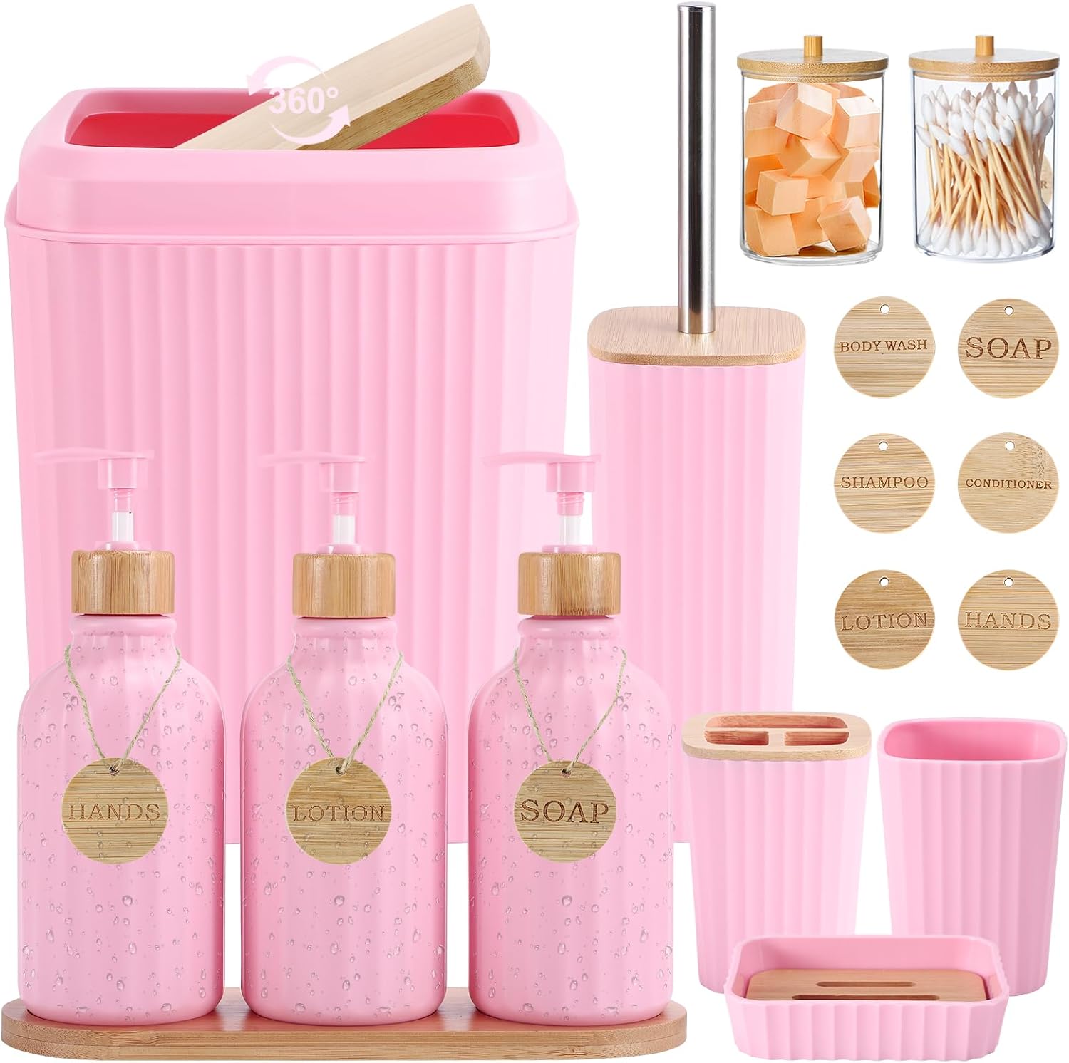 Pink Bathroom Accessories Set 17PCS for Modern Home Decor