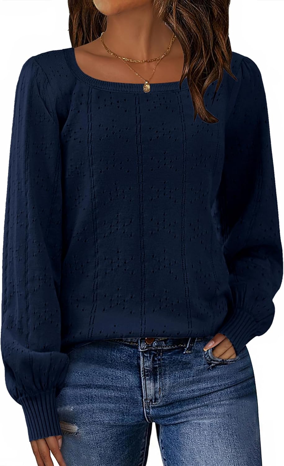 Trendy Puff Sleeve Square Neck Sweater for Women in 2025