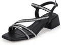 Rhinestone Low Heels for Women Strappy Chunky Block Sandals - Sparkly