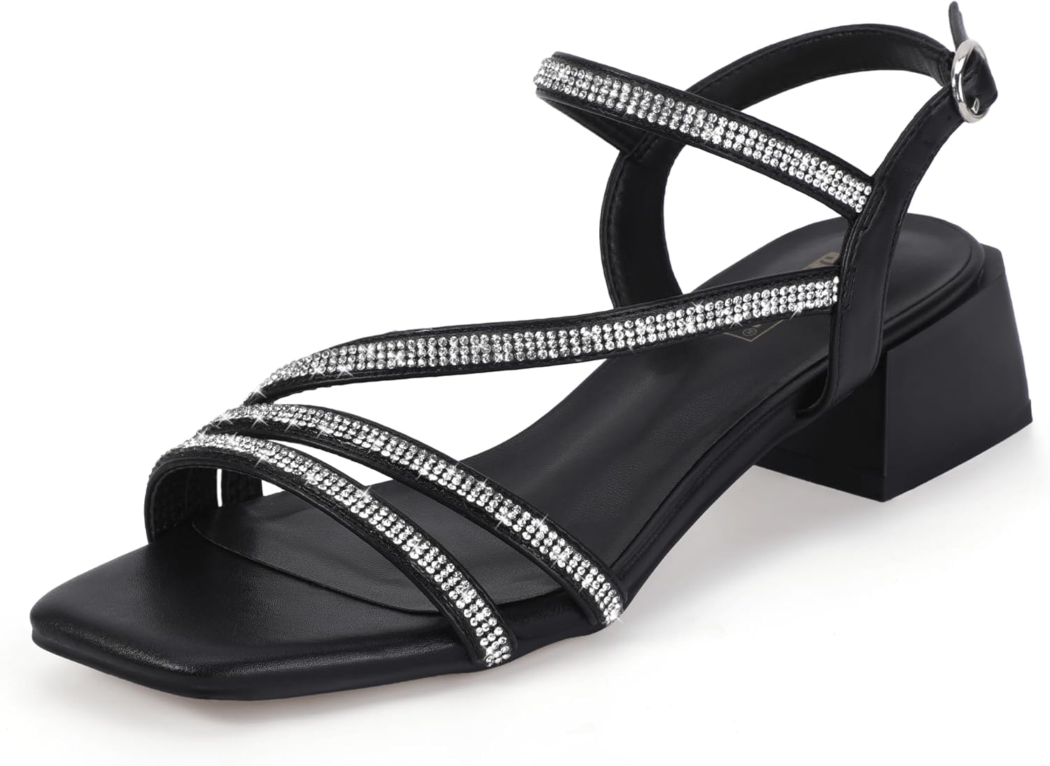 IDIFU IN2 Rhinestone Low Heels for Women - Elegant Chunky Sandals