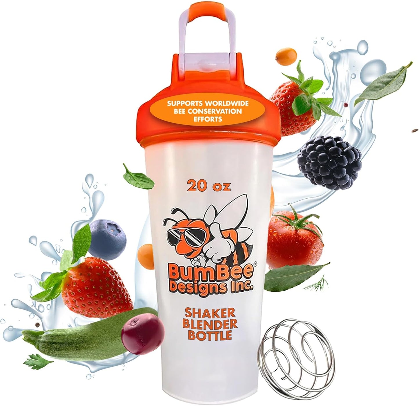 20oz Clear/Orange Blender Bottle - Ideal for Protein & Pre Workout | BUMBEE
