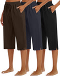 Wide Leg Capri Pants 3 Pack Womens Drawstring Lounge Pants