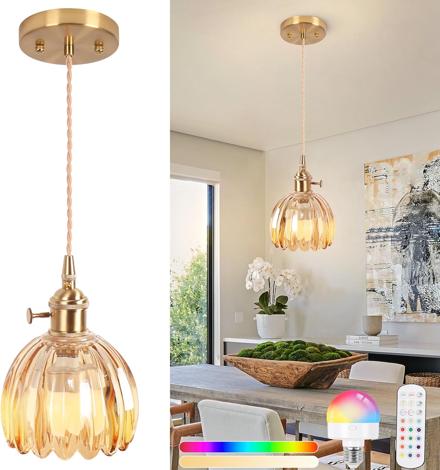 Battery Operated Pendant Light with RGB Colors and Remote Control