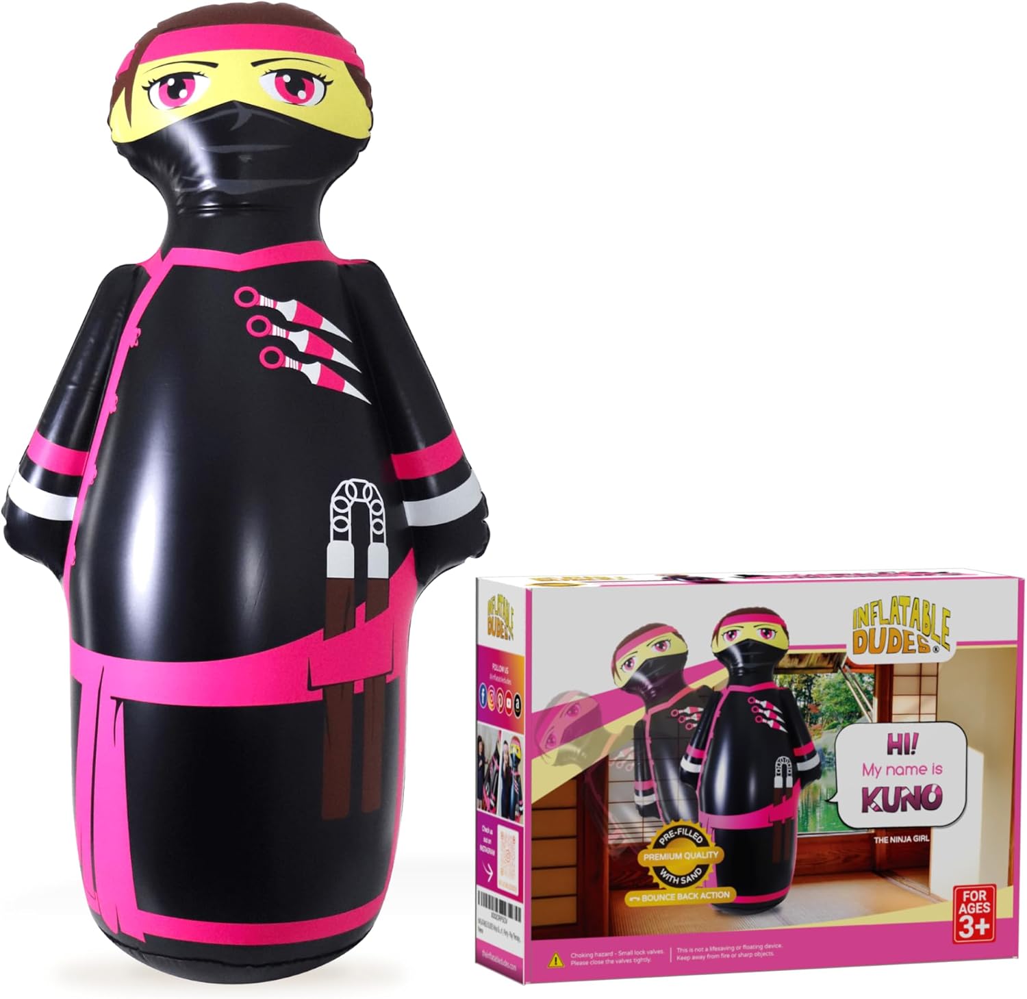 Ninja Girl 47 Inches Inflatable Punching Bag for Kids Fun