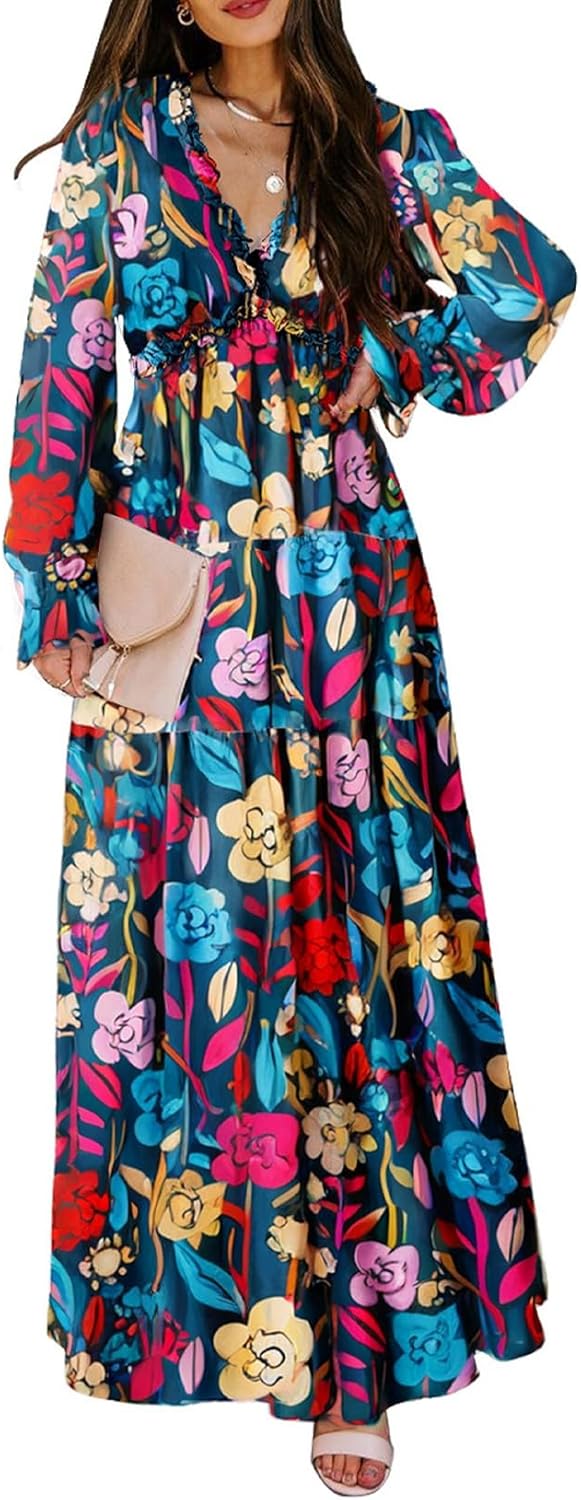 BLENCOT Womens Casual Boho Deep V Neck Dress for Summer Fun