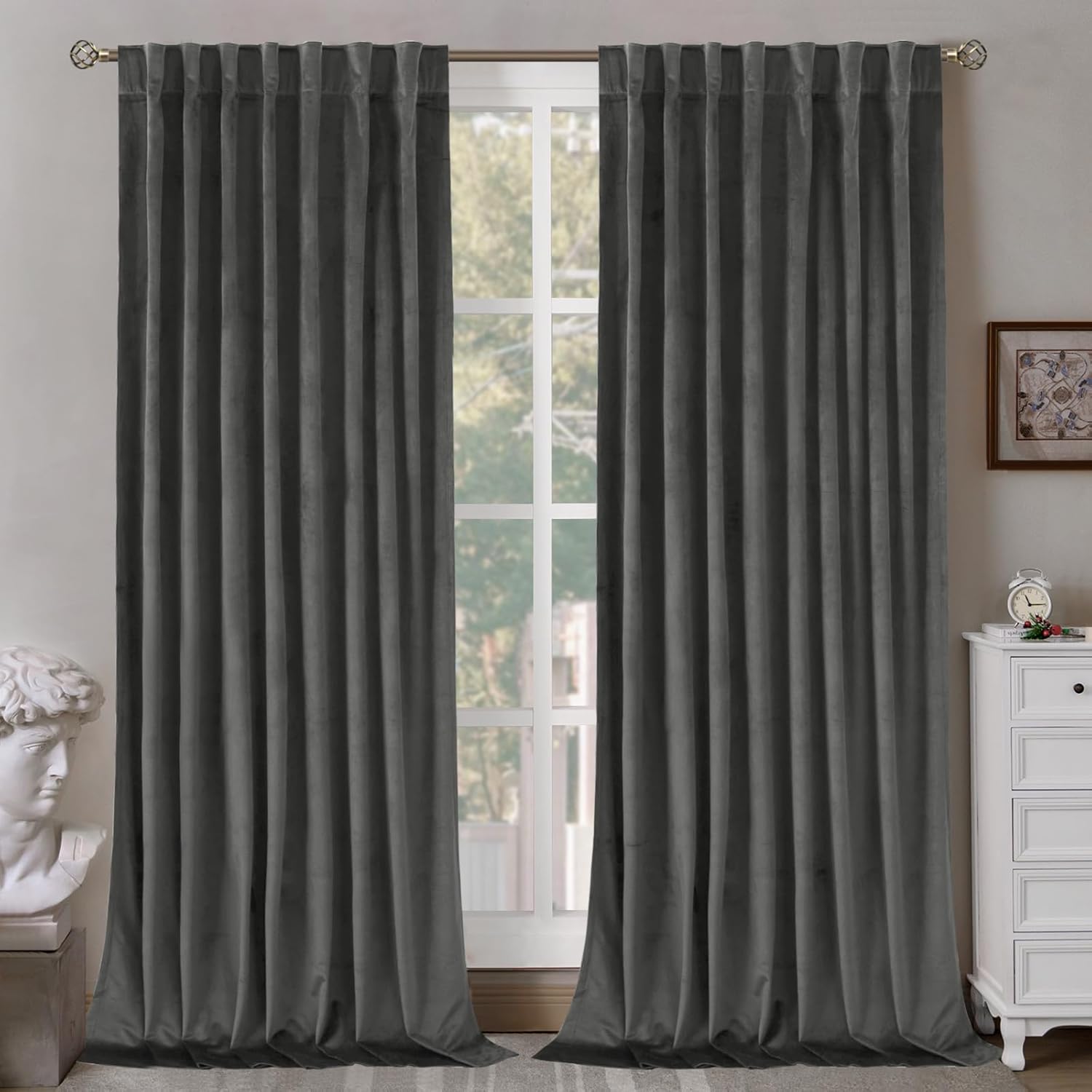 BGment Grey Velvet Blackout Curtains for Living Room, 84 in Long