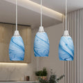 Mini Glass Pendant Light with Handblown Blue Marble Shade - Adjustable