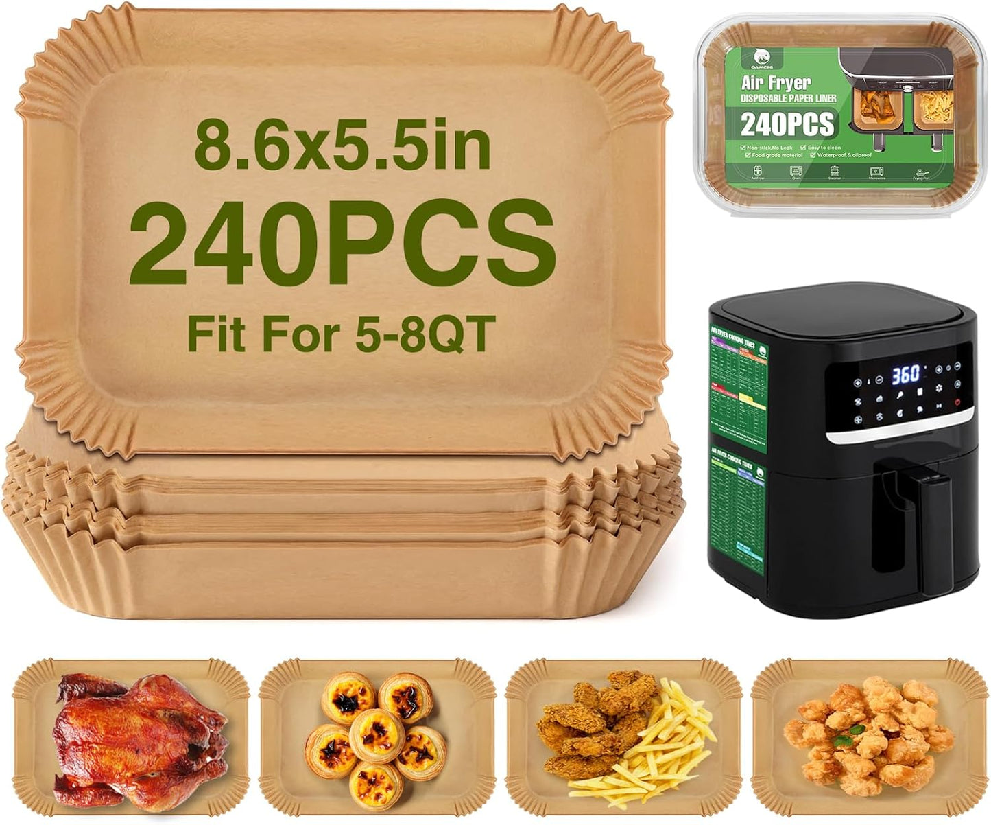 OAMCEG 240pcs Non-stick Air Fryer Liners - Hassle-Free Cooking!