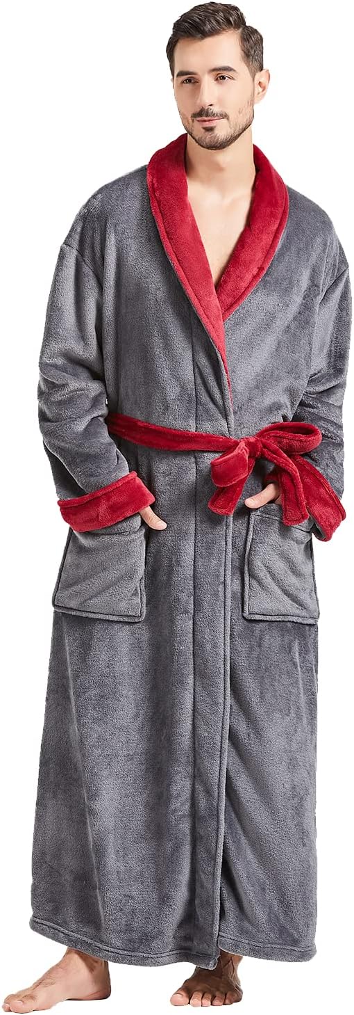 Fleece Long Robe for Men - Big and Tall Plush Bathrobe