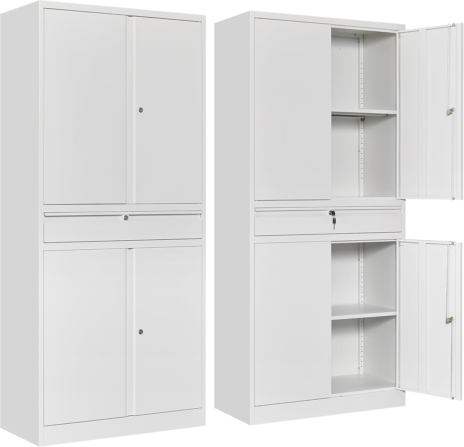SISESOL White Metal Storage Cabinet with Adjustable Shelves