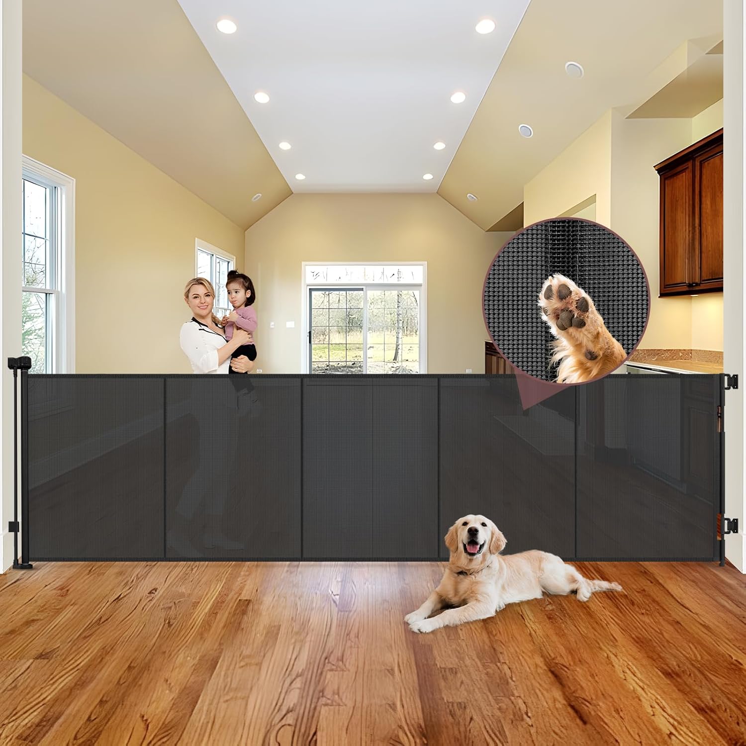 Reinforced 41-Inch Extra Tall Retractable Baby Gate for Pets