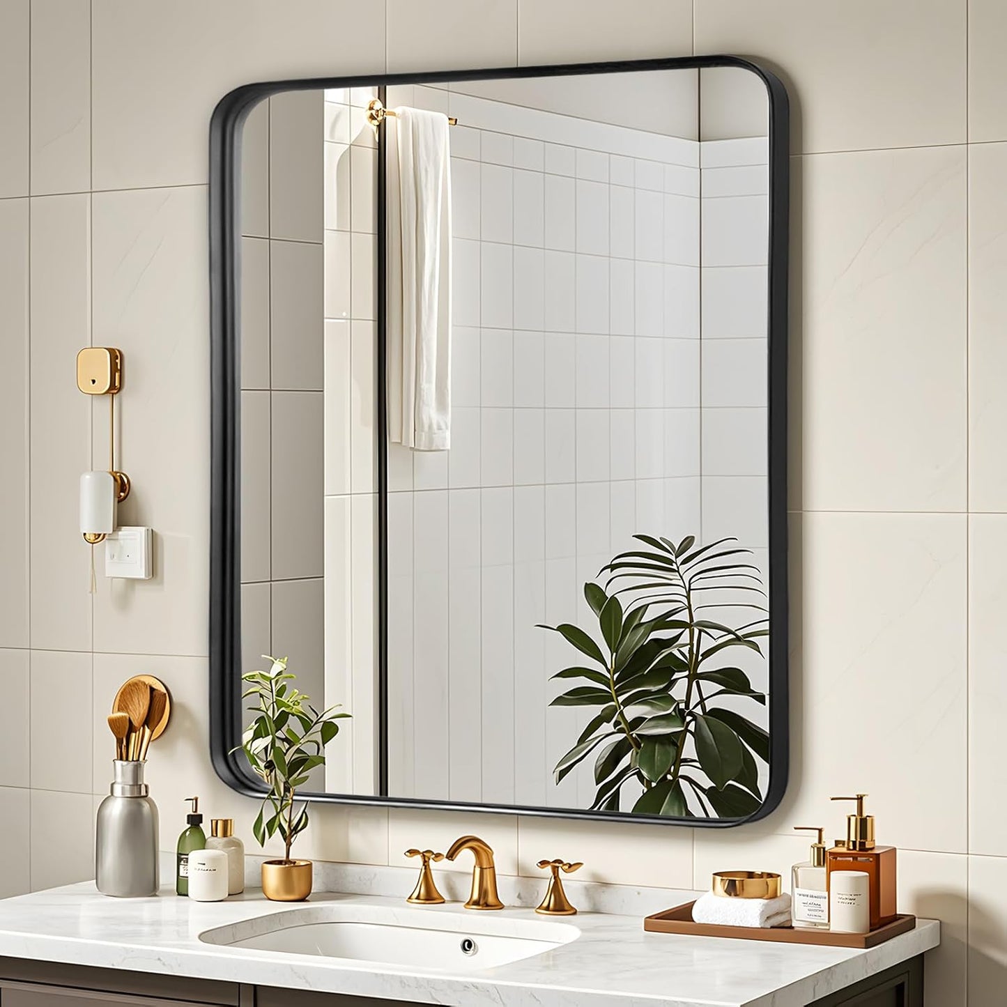Fabuday Black Bathroom Vanity Mirror - Stylish 28x32 Inch Design