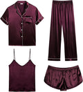 Silk Satin Pajamas Set 4pcs Womens Sleepwear - Luxurious Soft