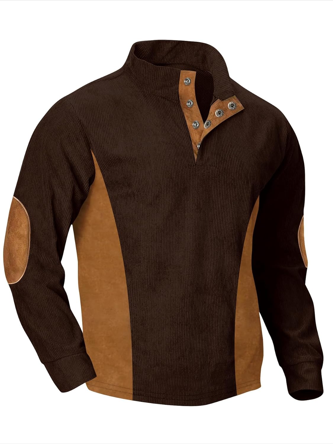Kenhansion Men's Cozy Corduroy Pullover with Elbow Patches