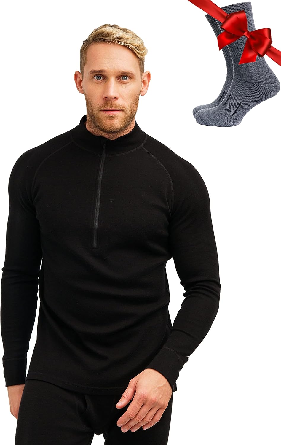 Merino Wool Base Layer Mens Half Zip Sweater for Comfort