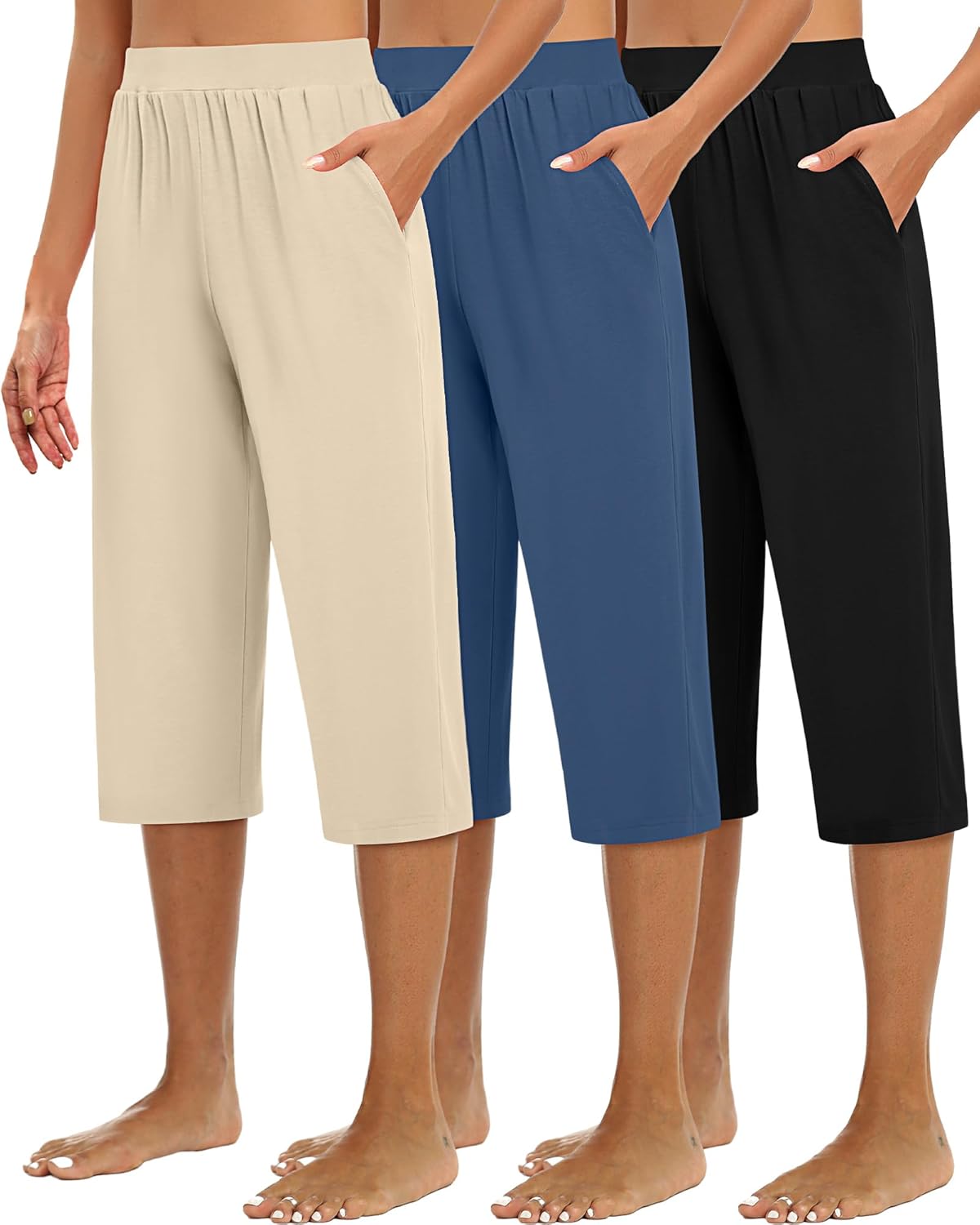 Huukeay Women's Capri Sweatpants: Cozy Wide Leg Cropped Pants