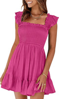 Prinbara Womens Summer Smocked Square Neck Sundress - Flowy Fit