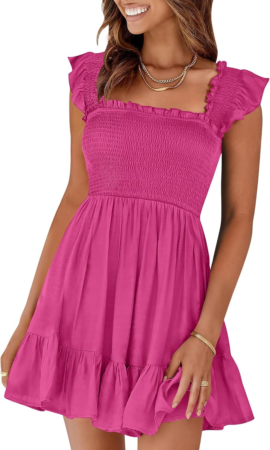 Prinbara Womens Summer Casual Square Neck Smocked Sundress
