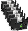 6-Pack Black on White Label Tape for Brother Label Makers