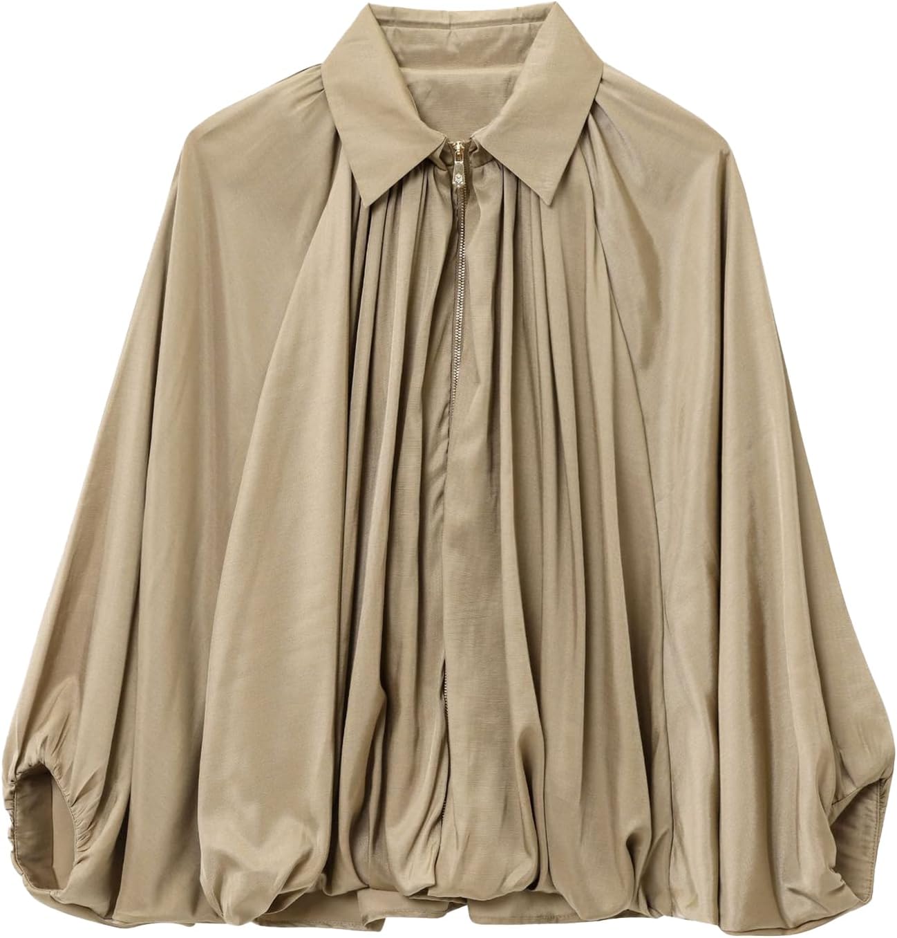 Womens Puffed Bomber Jacket with Batwing Sleeves for Casual Style