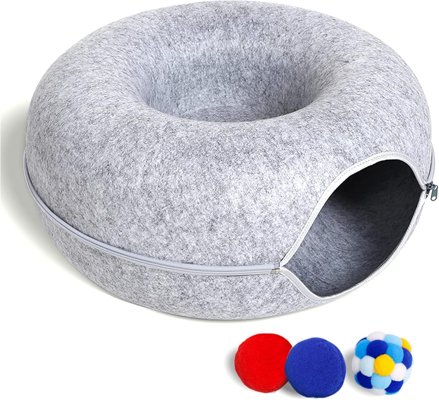 Cat Tunnel Bed for Indoor Cats with Toys and Scratch Resistance