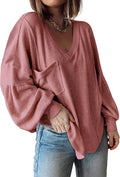 Women's V Neck Ribbed Knitted Tunic Top - Casual Everyday Wear