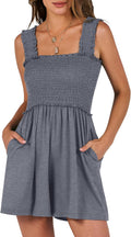 Women's Smocked Summer Romper with Square Neck - Flowy Shorts