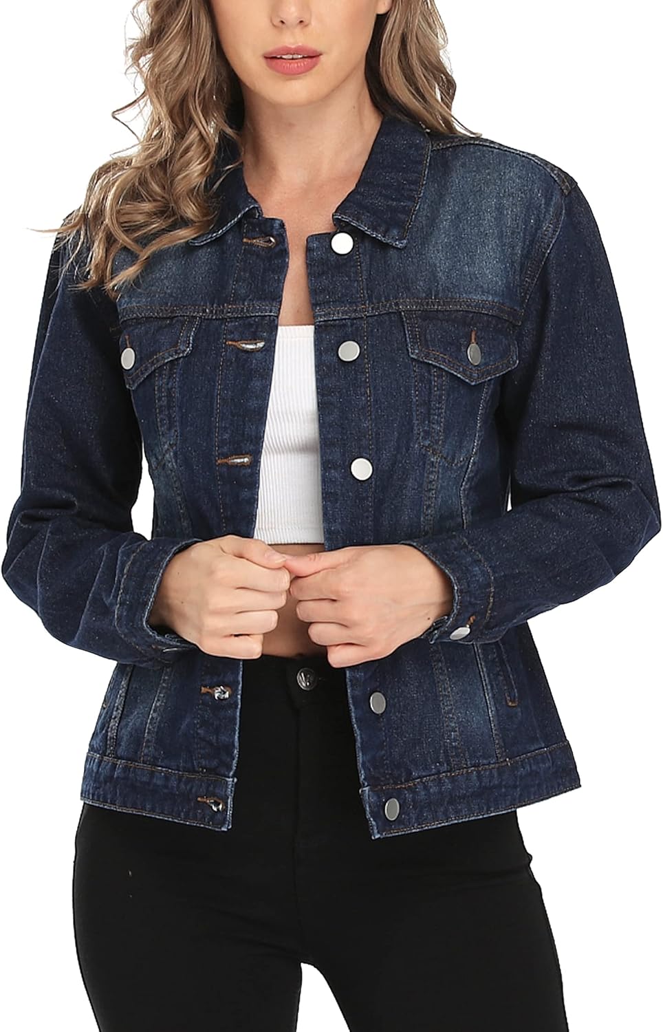 MISS MOLY Women's Denim Jacket - Trendy Long Sleeve Jean Coat