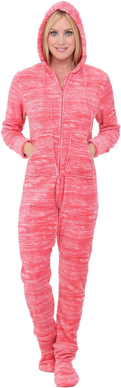 Plush Coral Fleece Adult Onesie Pajamas with Hood and Pockets